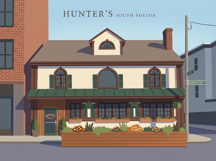 Hunter's storefront gouache print
